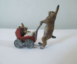 Franz Bergmann Rabbit Pushing Baby Miniature Austrian Cold Painted Bronze Figure 3