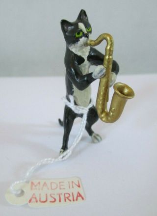 Franz Bergmann Cat & Saxophone Miniature Austrian Cold Painted Bronze Figure