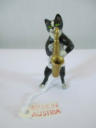 Franz Bergmann Cat & Saxophone Miniature Austrian Cold Painted Bronze Figure 2