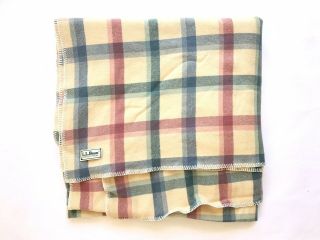Ll Bean Vintage Plaid Wool King Size Blanket Blue Pink White Cream 87” X 96”