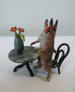 Franz Bergmann 2 Rabbits at Table Miniature Austrian Cold Painted Bronze Figure 3