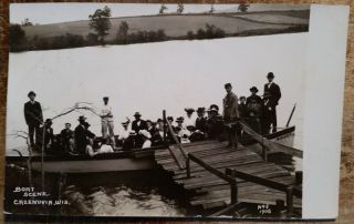 1908 Cazenovia Wi Boat Scene Rppc Dingman Photo Pc Post Card Reedsburg Area