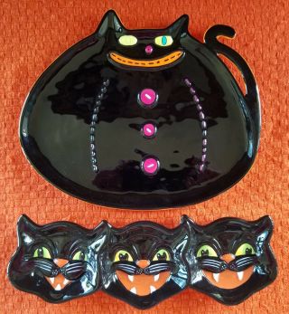 Halloween Black Cat Serving Dishes/plates,  Department 56 & One Hundred 80,