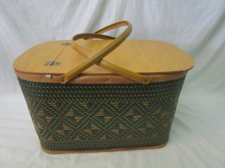 Large Burlington Basket Company Hawkeye Green/tan Wooden Vintage Picnic Basket