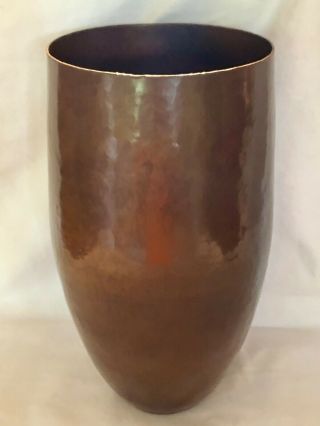 Vintage Mexican Hammered Copper Vase Signed 10 1/8” Tall