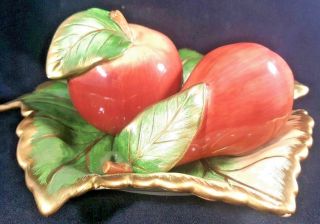 Fitz And & Floyd Classics Salt Pepper Shakers Set Apple Pear Gold Leaf Fruit