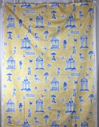 Brunschwig & Fils Garden Follies Blue Yellow Cotton Decorator Fabric 4,  Yds 2002