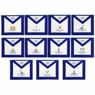 Masonic Blue Lodge Officers Apron Set Of 11 Machine Embroidery Aprons - - 3098