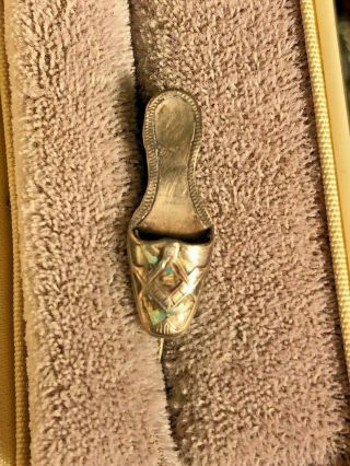 Vintage Silver Tone Slipper Open Shoe Enamel Lapel Pin Masonic Compass & Square