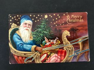 1910 Postcard Santa Claus In A Blue Suit