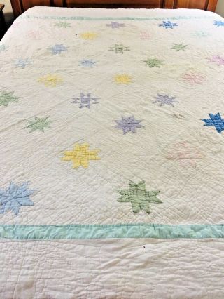 Vintage Handmade Ohio Star Quilt 86 " X 84 " Heavily Hand Quilted