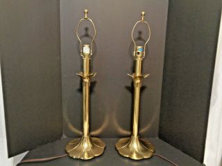 Mid Century Modern Stiffel Tulip Base Brass Table Lamps,  Signed