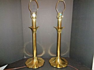 MID CENTURY MODERN STIFFEL TULIP BASE BRASS TABLE LAMPS,  SIGNED 2