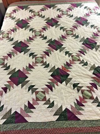 Rich Jewel Tones Vintage Maltese Cross Quilt 86 " X 85 " Hand Quilted