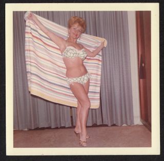 Dangerous Blonde Bikini Housewife Woman In Towel 1960s Vintage Photo