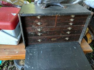 H.  Gerstner & Sons Leatherette Machinist Tool Chest Oak Drawers Antique