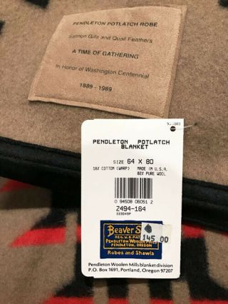 PENDLETON Potlatch Robe Native WOOL BLANKET w/Tag 64x80 Reversible 1989 6