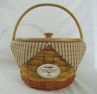 Vintage 1999 Longaberger Homestead Basket With Liner,  Plastic Protector,  Lid
