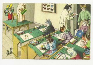 Postcard Alfred Mainzer Cats Class Room Pupils Teacher Two Mice Long Island Ny