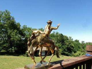 Large Brass Cowboy Horse Sculpture Stallion Statue Western Home Decor