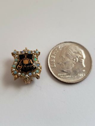 Zeta Tau Alpha Sorority Badge - 10k Gold Seed Pearls,  Opals & Diamond Enamel Pin 11