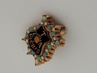 Zeta Tau Alpha Sorority Badge - 10k Gold Seed Pearls,  Opals & Diamond Enamel Pin 3