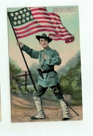 Antique Patriotic Post Card Soldier Holds U.  S.  Flag