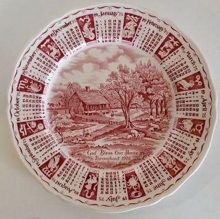 Calendar Plate With Wall Hanger 1975 Alfred Meakin Staffordshire England Redwork