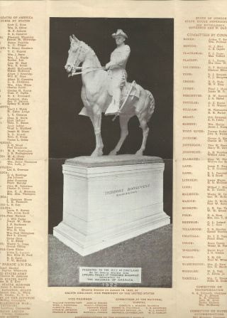 Invitation & Program Dedication Of Theodore Roosevelt Statue Portland Or 1922