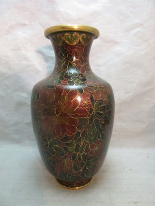 Vintage Chinese Brass Cloisonne Enamel 6 " Vase.  Green & Brown