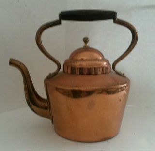 Copper Teapot Italy Vintage Wood Handle Brass Knob