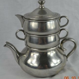 Vintage National Pewter Coffee Pot/tea Pot Creamer Sugar Service 3pieces/stacks