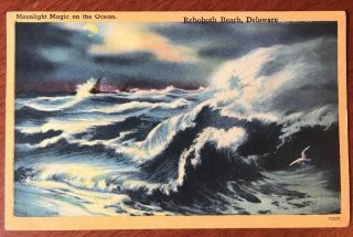 Vintage Postcard: Moonlight Magic On The Ocean,  Rehoboth Beach