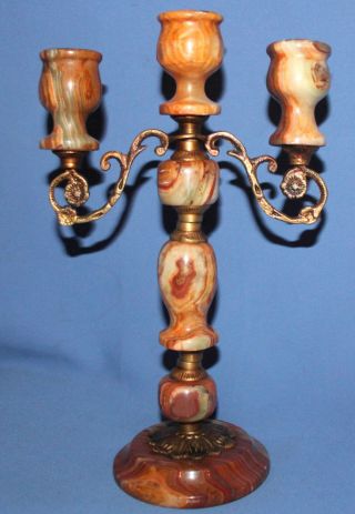 Vintage Brass/marble Candle Holder Candelabra