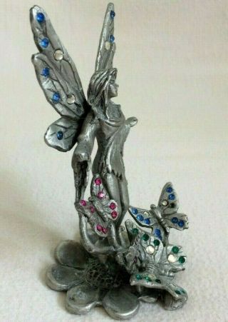 ANGEL FAIRY Silver PEWTER FIGURINE Flower BUTTERFLIES Jewels Gems 1994 SUNGLO 4