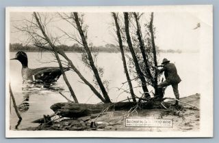 Exaggerated Duck Shooting Hunting 1909 Antique Real Photo Postcard Rppc Erickson