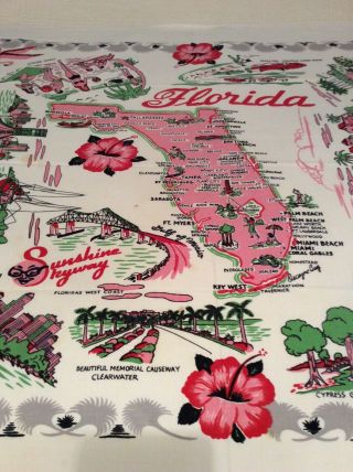 Vintage Florida Souvenir Kitchen Tablecloth 50’s Bright Colors