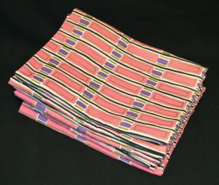 7 Panels Vintage Cotton Linen Curtains Pink Purple Gold Geometric Retro Print