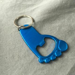 Foot Bottle Opener Keychain Keyring Blue Novelty Metal