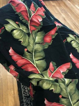 4 Barkcloth Fabric Drapes,  Black/green/pink Tropical Pattern,  100 Cotton