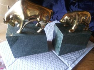 The Bull And Bear Of Wall Street,  Professional Granite Brass Bookends