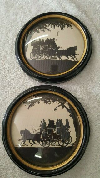 Vintage Silhouette Coach Pictures Round Convex Glass Frames