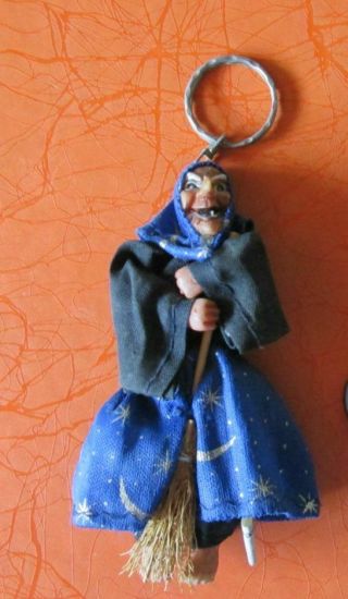 Witch With A Broom Keyring Head,  Hands And Feet Plastic,  Costume
