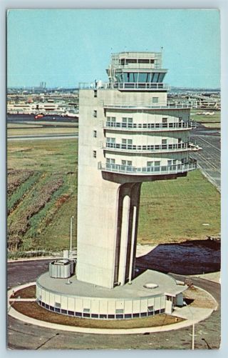 Postcard Nj Newark The Airport Air Traffic Control Tower 1950 