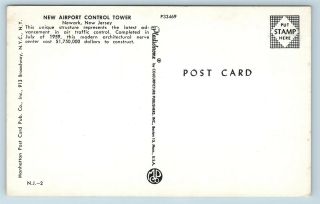 Postcard NJ Newark The Airport Air Traffic Control Tower 1950 ' S L17 2