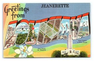 Vintage Postcard Linen Large Letter Jeanerette Louisiana J12