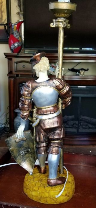 Spanish Knight Explorer Conquistador Resin Table Lamp With Torch Lion Sigil 3