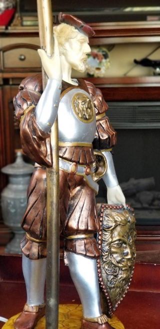 Spanish Knight Explorer Conquistador Resin Table Lamp With Torch Lion Sigil 5