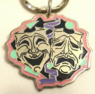 Vintage Gold Tone Cold Enamel Comedy Tragedy Drama Key Chain Gift Creations