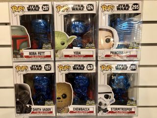 Star Wars Celebration Chicago 2019 Funko Exclusive Blue Chrome Set In Protectors